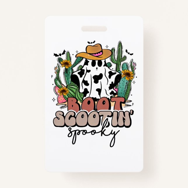 Tarjeta De Identificación Boot Scootin_ Spooky, Halloween Occidental, Countr (Anverso)