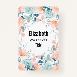 Tarjeta De Identificación Borde floral rosa y verde