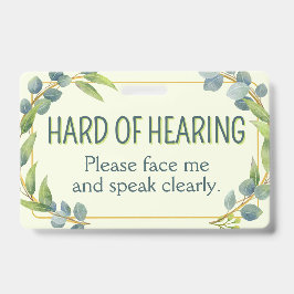 Tarjeta De Identificación Botanical Green Leaves Hard of Hearing Deafness