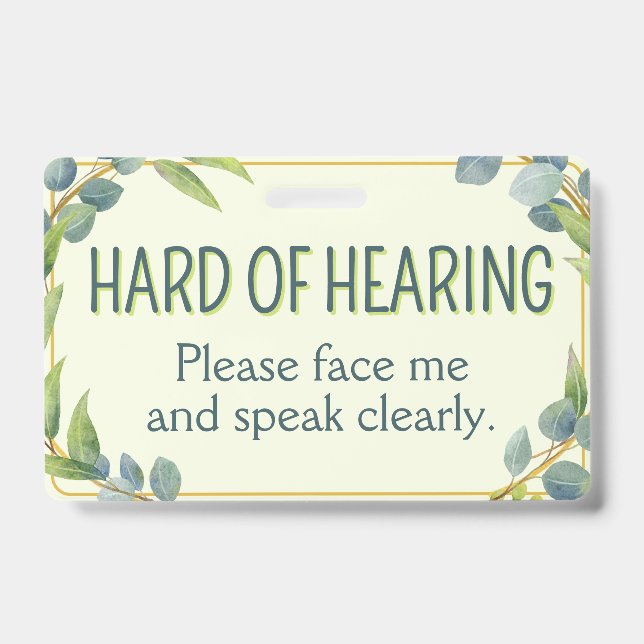 Tarjeta De Identificación Botanical Green Leaves Hard of Hearing Deafness (Front)