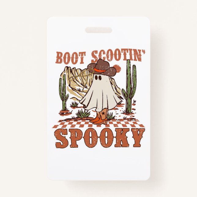 Tarjeta De Identificación Bote Scootin Spooky Western Halloween Ghost Spooky (Anverso)
