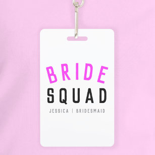 Tarjeta De Identificación Bride Squad   Bachelorritas de color rosa caliente