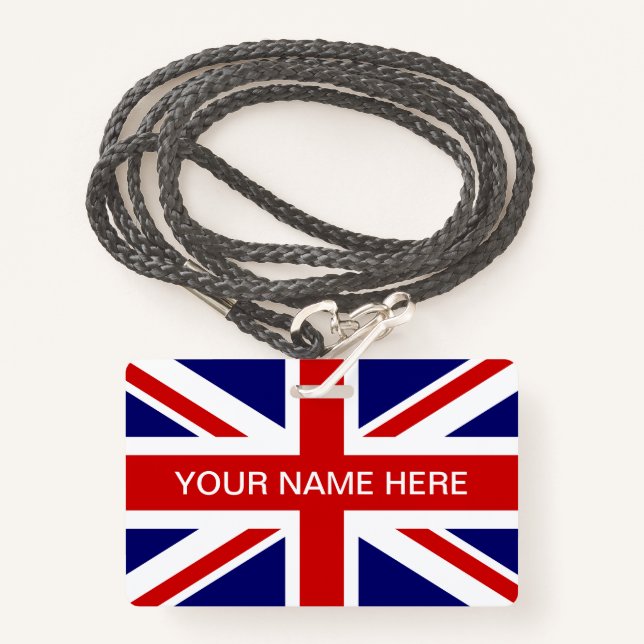 Tarjeta De Identificación British Union Jack flag personalized name (Anverso son cordón)