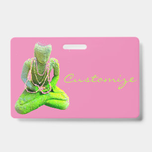 Tarjeta De Identificación Buda Verde Musgoso Meditando Thunder_Cove