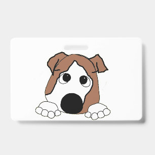 Tarjeta De Identificación bulldog rojo y blanco asomando caricatura