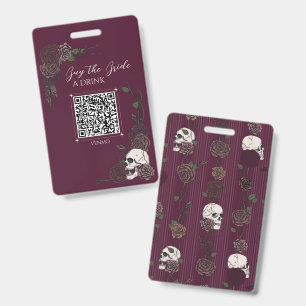 Tarjeta De Identificación Burgundy Skull Bride Drink QR