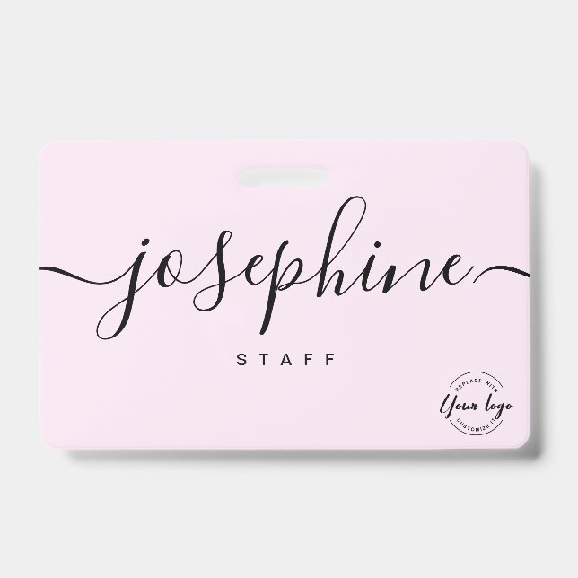 Tarjeta De Identificación Business logo Custom script name pink staff (Parte frontal)