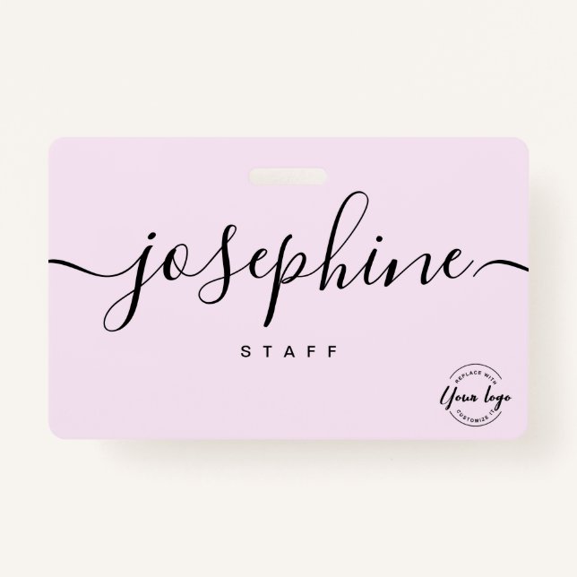 Tarjeta De Identificación Business logo Custom script name pink staff (Anverso)