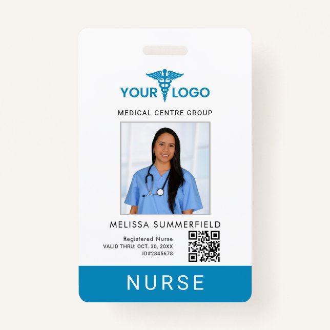 Tarjeta De Identificación Business Logo QR Code Registered Nurse Photo ID  (Anverso)