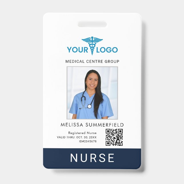 Tarjeta De Identificación Business Logo QR Code Registered Nurse Photo ID (Parte frontal)