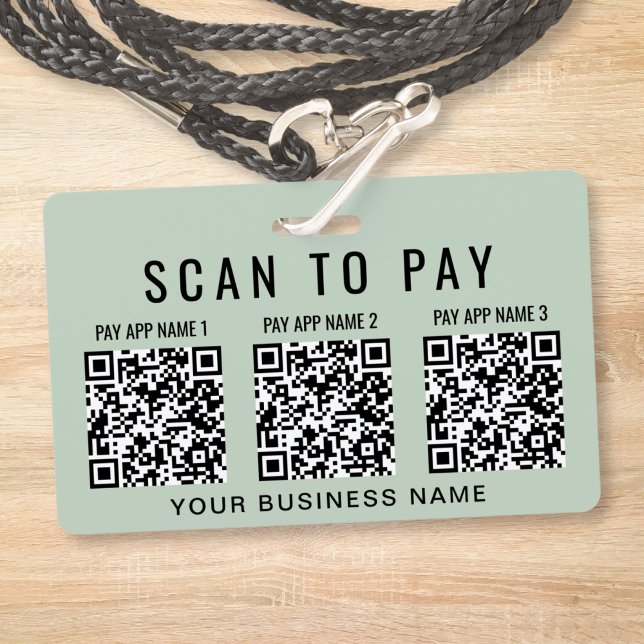 Tarjeta De Identificación Business Scan to Pay 3 QR Codes Sage Green (Business Scan to Pay 3 QR Codes Sage Green Badge)