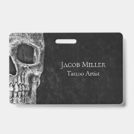 Tarjeta De Identificación Cabeza De Cráneo Gótica Tatuaje Blanco Y Negro