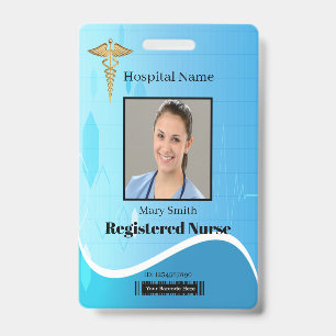 Tarjeta De Identificación Caduceo Azul Médico Latido Vertical Foto ID