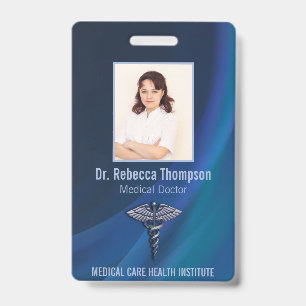 Tarjeta De Identificación Caduceo Cromo Oscuro Holográfico ID de Foto Médico