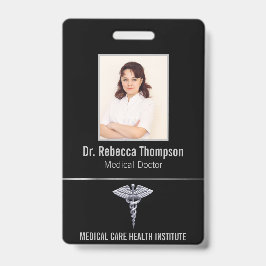 Tarjeta De Identificación Caduceo de plata médico elegante en identificación