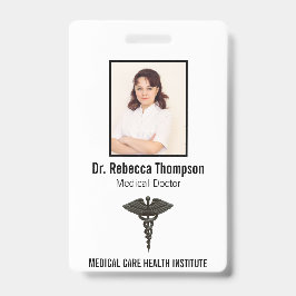 Tarjeta De Identificación Caduceto médico simple profesional foto negra