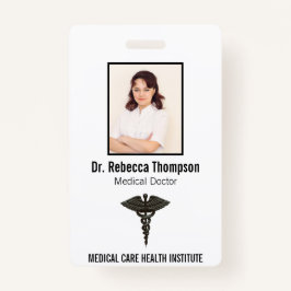 Tarjeta De Identificación Caduceto médico simple profesional foto negra