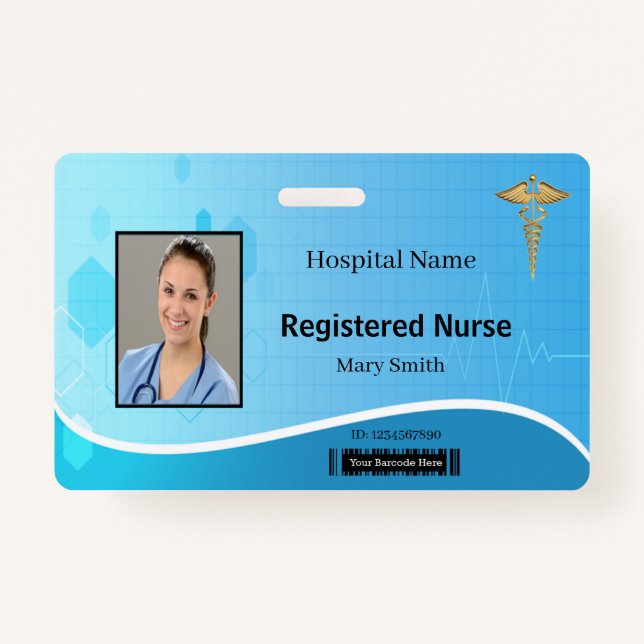 Tarjeta De Identificación Caduceus Blue Medical Heartbeat ID (Anverso)