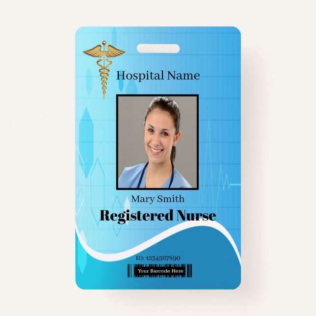 Tarjeta De Identificación Caduceus Blue Medical Heartbeat Vertical Photo ID (Anverso)