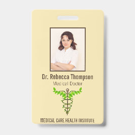 Tarjeta De Identificación Caduceus médico alternativo Green Leaves Beige ID