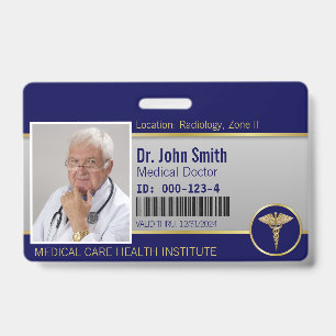 Tarjeta De Identificación Caduceus profesional médico Gold Blue Photo ID