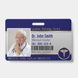 Tarjeta De Identificación Caduceus profesional médico Gold Blue Photo ID
