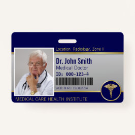Tarjeta De Identificación Caduceus profesional médico Gold Blue Photo ID