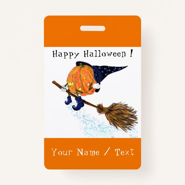 Tarjeta De Identificación Calabaza de Brujas con distinciones de Halloween d (Anverso)