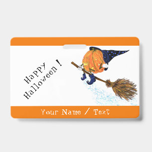 Tarjeta De Identificación Calabaza de Brujas con la insignia de Halloween pe