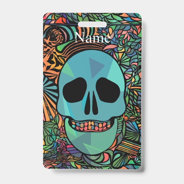 Tarjeta De Identificación Calavera Hippie de Halloween Thunder_Cove  (Parte frontal)