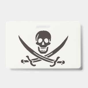 Tarjeta De Identificación Calavera obsidiana espada Bandera pirata de Calico