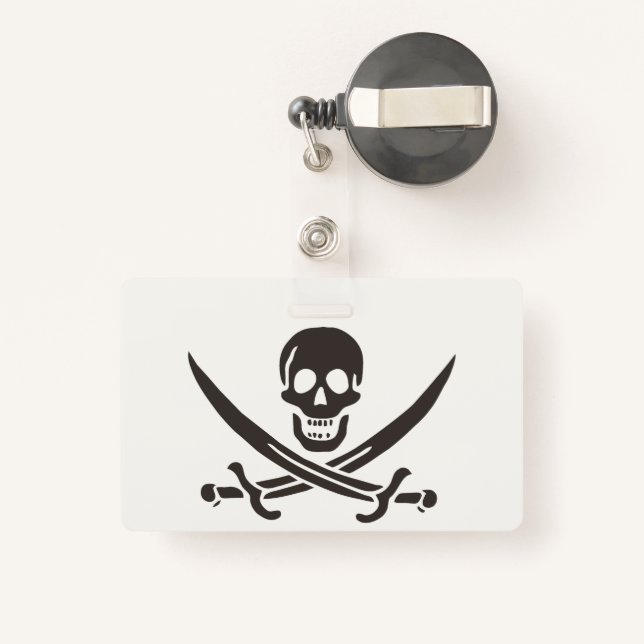Tarjeta De Identificación Calavera obsidiana espada Bandera pirata de Calico (Reverso retráctil)