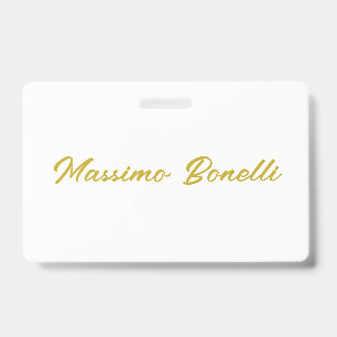 Tarjeta De Identificación Caligrafía Elegante Dorado Blanco Llano Nombre Sim