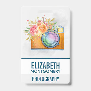 Tarjeta De Identificación Cámara Boho Naranja y acuarela con buquet floral
