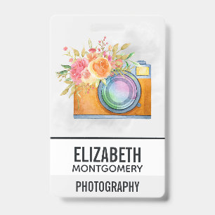 Tarjeta De Identificación Cámara Boho Naranja y acuarela con buquet floral