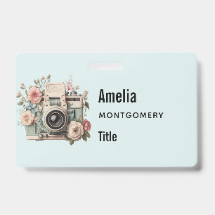 Tarjeta De Identificación Cámara con imagen retro pastel de flores