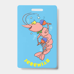 Tarjeta De Identificación Camarón feliz y lindo, caricatura de langostino