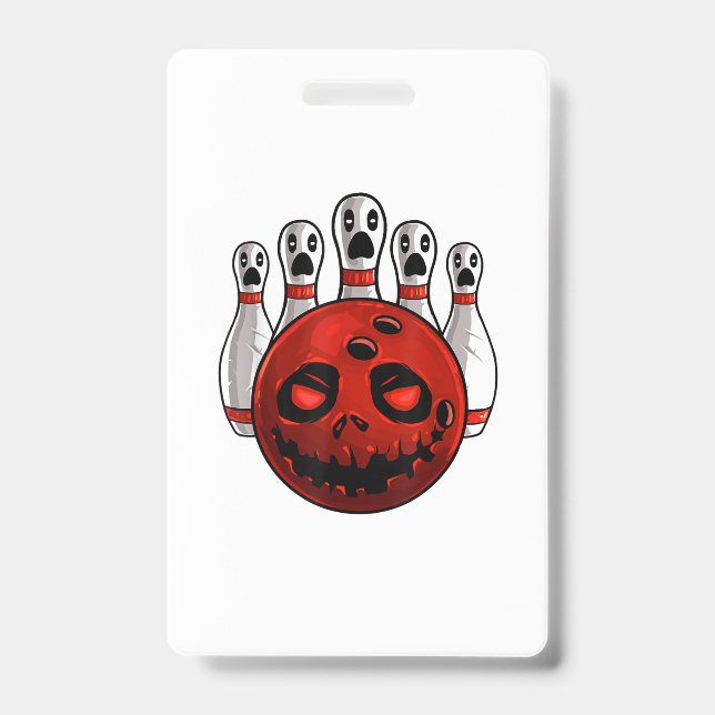Tarjeta De Identificación Camiseta de Halloween de bolos Bowler Bowlingween  (Parte frontal)