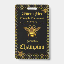 Tarjeta De Identificación Campeona del Torneo de Cornhole Queen Bee recaudad
