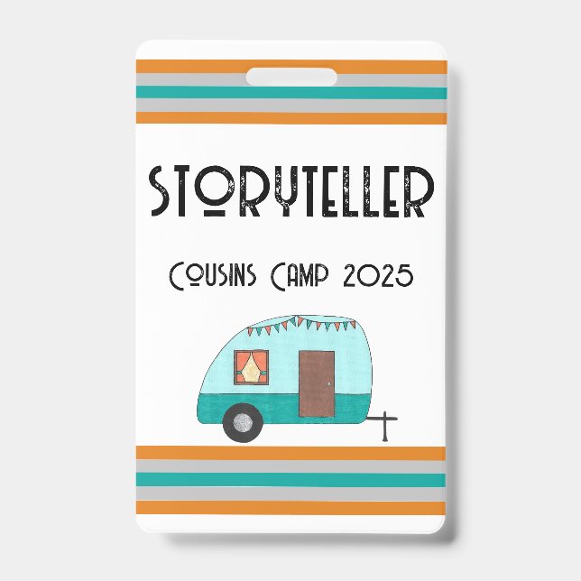 Tarjeta De Identificación Camping Retro Camper de Primos  (Parte frontal)