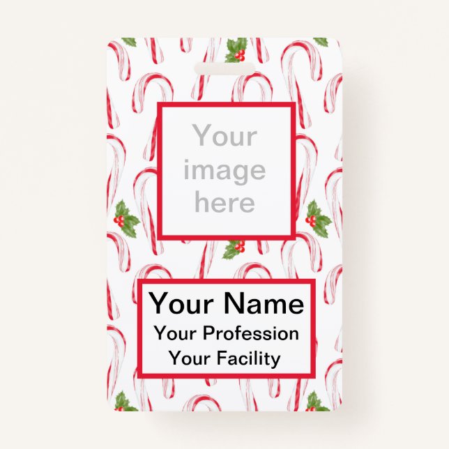 Tarjeta De Identificación Candy Canes y Holly Badge (Anverso)