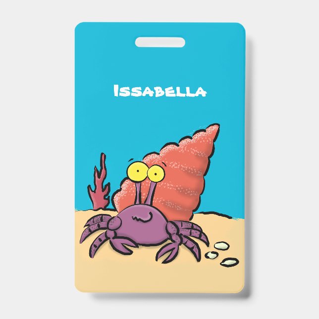 Tarjeta De Identificación Cangrejo ermitaño gracioso personalizado morado (Parte frontal)