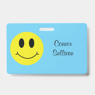 Tarjeta De Identificación Cara sonriente clásica con insignia de nombre y ap