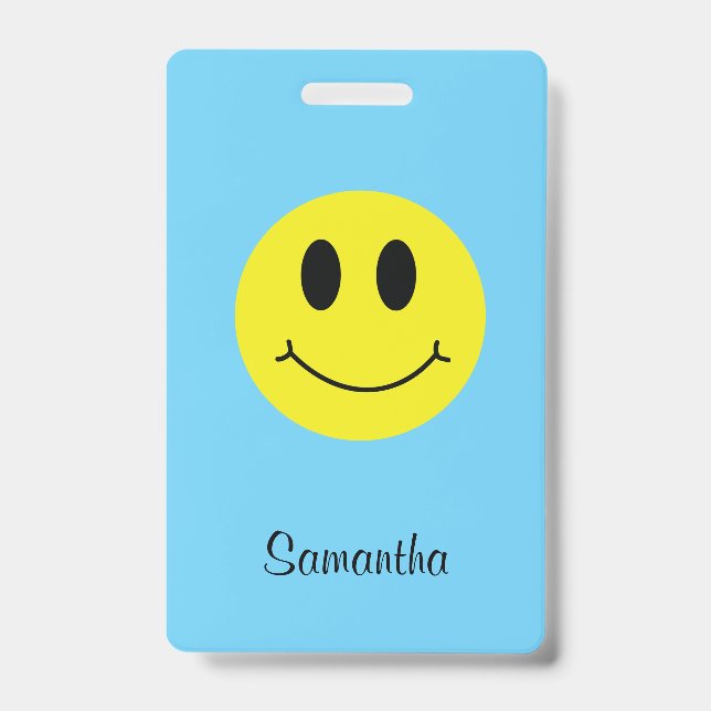 Tarjeta De Identificación Cara sonriente clásica con nombre (Parte frontal)