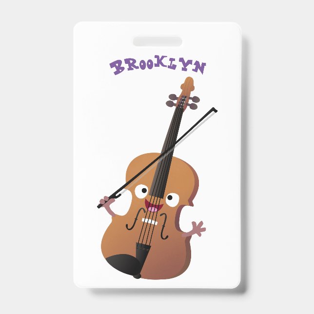 Tarjeta De Identificación Caricatura musical divertida en violín (Parte frontal)