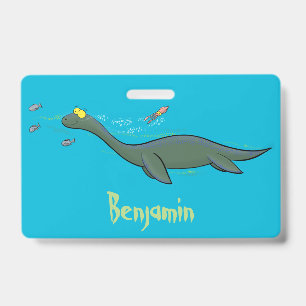 Tarjeta De Identificación Cariñoso monstruo marino plesiosaurio dibujo anima