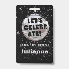 Tarjeta De Identificación Celebremos Bola de Discoteca Cumpleaños Negro VIP