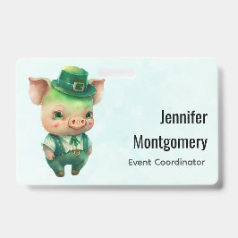 Tarjeta De Identificación Cerdito verde adorable de cuento de hadas con atue