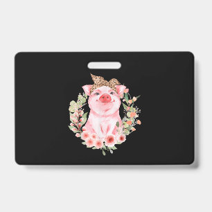 Tarjeta De Identificación Cerdo Con Diadema De Leopardo Flor Cerdo Lindo