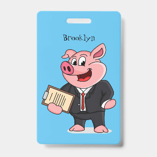 Tarjeta De Identificación Cerdo divertido con traje de negocios caricatura